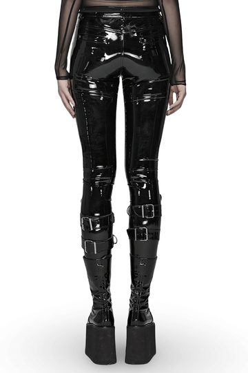 Fashionable Sleek Black Vinyl Leggings for Women